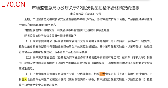 国家市场监管总局:正大旗下小酥肉检出禁用防腐剂