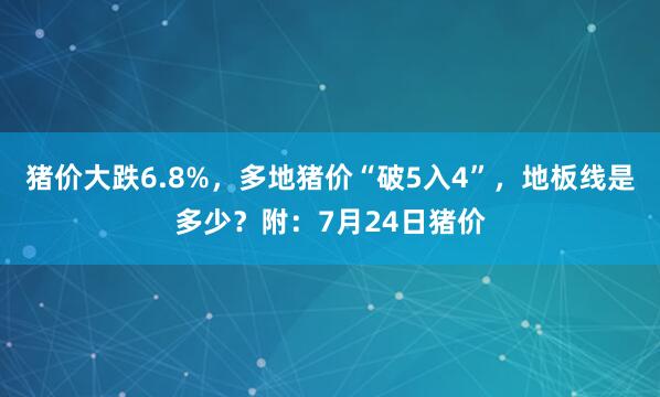 猪价大跌6.8%，多地猪价“破5入4”，地板线是多少？附：7月24日猪价