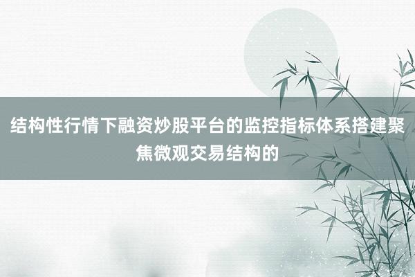 结构性行情下融资炒股平台的监控指标体系搭建聚焦微观交易结构的