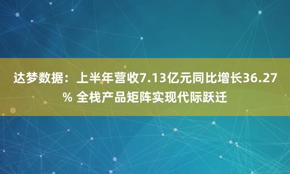 达梦数据：上半年营收7.13亿元同比增长36.27% 全栈产品矩阵实现代际跃迁