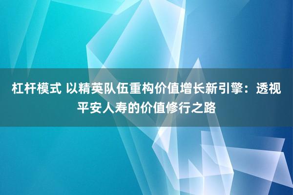 杠杆模式 以精英队伍重构价值增长新引擎：透视平安人寿的价值修行之路