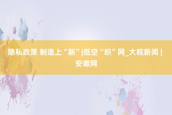 隐私政策 制造上“新”|低空“织”网_大皖新闻 | 安徽网