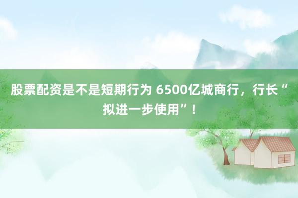 股票配资是不是短期行为 6500亿城商行，行长“拟进一步使用”！