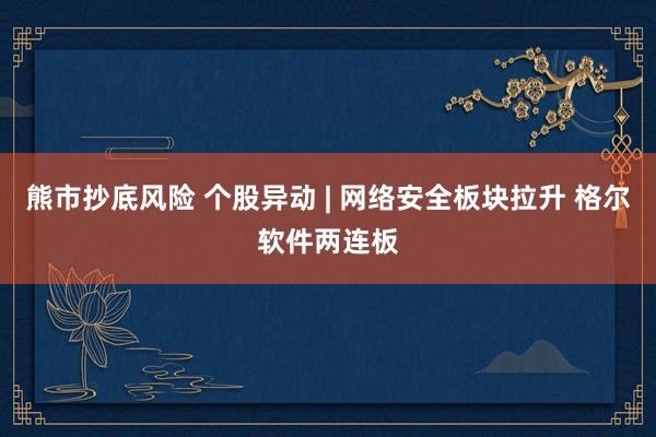 熊市抄底风险 个股异动 | 网络安全板块拉升 格尔软件两连板
