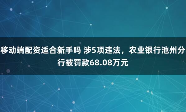 移动端配资适合新手吗 涉5项违法，农业银行池州分行被罚款68.08万元
